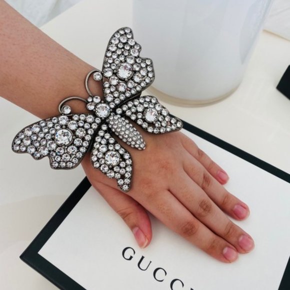Gucci Silver Crystal Butterfly Cuff Bracelet - Picture 1 of 12